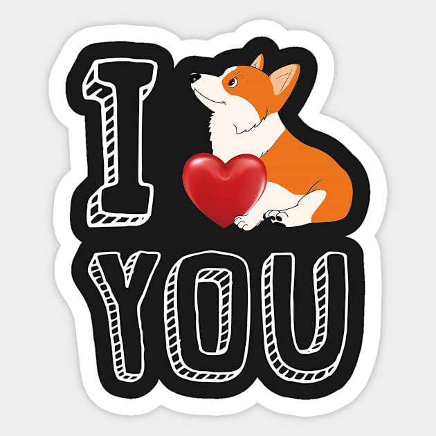 I Love You Corgi Valentine T-shirt Sticker by Elsie